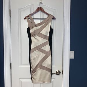 White, black and tan cocktail dress
